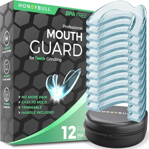 HONEYBULL Protège-Dents Anti-Bruxisme pour le Grincement Léger, Protège-Dents Confortable et Personnalisable pour le Serrement des Dents la Nuit, Bruxisme, Pack de 12 - Fin