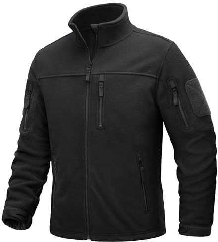TACVASEN Veste Polaire Homme Vestes Militaires Hiver Blouson Travail Coupe Vent Homme Chaudes Polaire Chasse Zippées Jackets for Men Noir, XL