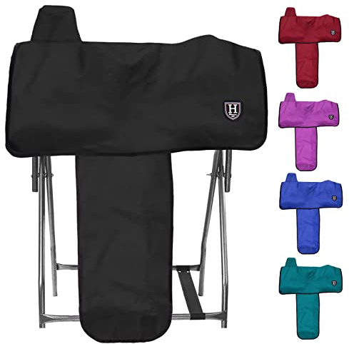 Harrison Howard Long-Lasting 6 Elastic Straps 600 Denier Waterproof Western Saddle Cover-Black