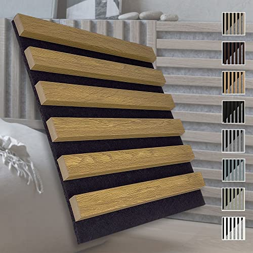 MARBET DESIGN Akustikpaneele Akustikquadrate 30x30cm Wandverkleidung Holz - (1 Paneel, schwarz - Eiche hell) horizontal aus MDF Deckenverkleidung