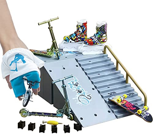 Tumotsit 11 Fingerboard Skatepark Set, Skate Park Kit de regalo para niños, Rampas para teclado con juego de juguetes para dedos, incluyendo teclados, Finger, Scooter, rampa para monopatín