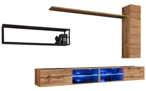 PRICE FACTORY just for you Ensemble Meubles de Salon Style Industriel Switch M4. Coloris chêne.