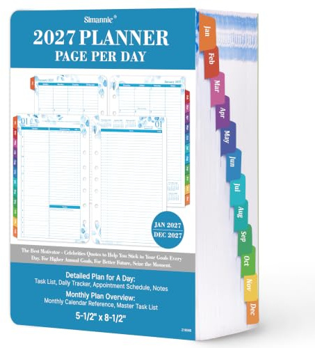 2026-2027 Planner Refills – July 2026 - June 2027, Daily Planner Refills 2026-2027, Two Pages Per Day Daily & Monthly Planner Inserts, 8.38 x 5.51, Ring-Bound with Tabs