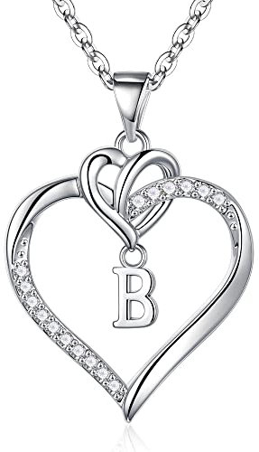 TINGN Silberkette mit Buchstaben und Herzanhänger für Damen und Teenager - Schmuck für Frauen und Mädchen