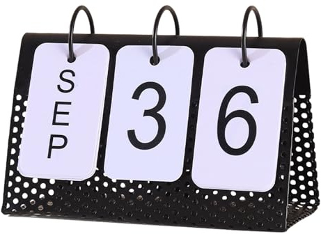 LELE LIFE Calendrier perpétuel à rabat en métal pour bureau, calendrier quotidien vintage réutilisable pour décoration de table de bureau rustique, grand écran, noir (noir)