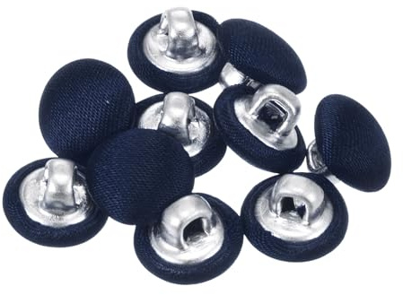 sourcing map 10pcs 16L Fabric Cloth Covered Button 10mm Metal Round Sewing Buttons for Suits Dress Blouses, Navy Blue