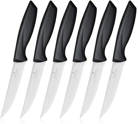 targzier Steak Knives Set of 6, Serrated Steak Knife Set,Sharp Stainless Steel Steak Knives,Stain&Rust Resistant Steak Knife,Silver Kitchen Steak Knife Set with Ergonomic Handle,Dishwasher Safe