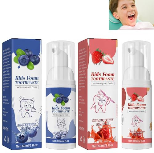 Gum 2PC Kinderschaum Zahnpasta,Kinder Schaumzahnpasta,Foam Kids Toothpaste,Niedriges Fluorid Kinderzahnpasta,Kinder Mousse Zahnpasta,Wirksame Reinigung Der Kinderzähne(Erdbeere + Heidelbeere)