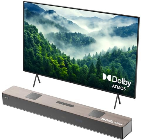 Hiwill 5.2.2 Canali Dolby Atmos Wood Sound Bar, Sound Bar All-in-One per Smart TV con Doppio Subwoofer Integrato, Sistema Audio Surround da 400 W per Altoparlanti TV, WoNoble A502