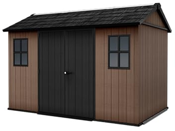 Keter Casetta da Giardino Newton 7511/1175, Effetto Legno Naturale, Porte e Finestre Orientabili, Marrone, 6,5 m², 230x350x246H cm