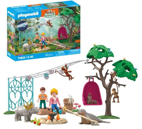 PLAYMOBIL | Animals & Friends | Lustige Geburtstagsparty | Spielzeug ab 4 Jahren | Geschenk für Kinder | Fördert Kreativität | Mit leuchtender Girlande im Dunkeln & Zubehör | 71855