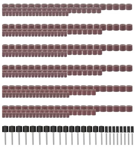 Yuhtech 384 Stück Schleifhülsen Satz, Teiliges Schleiftrommel Set, 360 Trommelschleiferhülsen und 24 Trommeldorne, Schleifhülsen Schleifbänder, Schleif Bohrmaschine für Dremel Drehwerkzeug