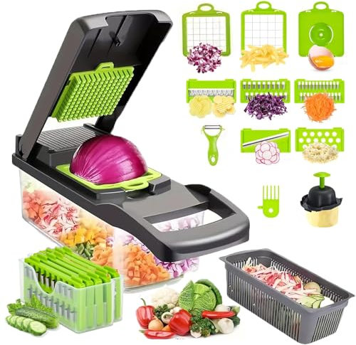 Fleymu Mandolina cucina (16 in 1), taglio legumi multifunzionali, taglierina di verdure manuale per cipolla, carota, cetriolo, pomodori, frutta, rapeuse legume e formaggio, ideale accessorio cucina