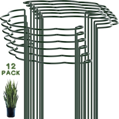 12PACK Plant Support Stakes, 25×40cm Metal Garden Plant Stakes, Garden Half Round Plant Support Ring for Peonies Tomatoes Tulips,Potted Plants