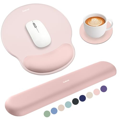 Sushret Mouse Pad and Keyboard Wrist Rest, Mouse Pad with Wrist Rest Set | Gel Memory Foam, 3-in-1 Mousepad Set, Arm Cushion Support for Computer Office Gaming, Desk Accessories Cute Setup, Pink