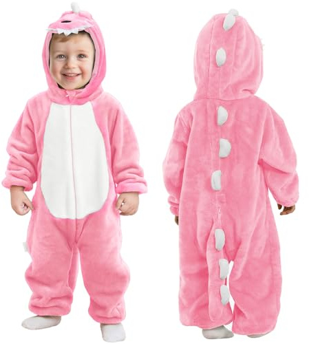 DiULi Unisex Baby småbarn sparkdräkt, vinter sparkdräkt med huva, flanell djur sparkdräkt med huva, barn- och småbarnskostym, dinosaurie framdragkedja en del långärmad