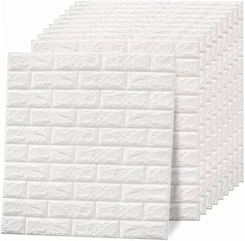 Valyria Home Paneles 3D Autoadhesivos Efecto Ladrillo Blanco, 77x70cm (10 Uds) | Papel Pintado de Pared de Poliuretano - Cubre 5,4 m² – Revestimiento Pared para TV, Cocina, Dormitorio y Baño