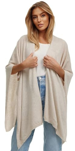 Glamexx24 Poncho para Mujer, Bufanda de Punto con Tacto de Cachemira, Capa de Punto, Poncho-rebeca para Mujer, XXL, Chal para Primavera y Otoño, Fabricado en Italia