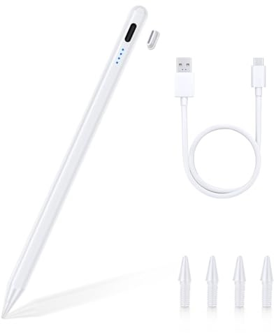 ELZO Lápiz óptico para iPad (2018-2025), Carga rápida, sensibilidad a la inclinación, rechazo de Palma, magnético y Punta de precisión de 1,5 mm,Blanco