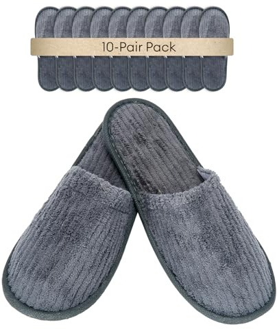 Defresit 10 Pairs Hotel Spa Slippers Closed Toe, Disposable Coral Velvet Travel Slippers for Guests, Non-Slip Spa Slipperss with Thick 9mm Soles for Spa, Parties, Swimming Pools, and Travel Use(Grey)