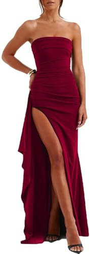 JYIXXZX Robe Longue Femme Sexy Maxi Robe Fendue sans Manches Epaules Dénudées Élégante Robes de Soirée Moulante Slim Bodycon pour Fête Club Bal Nuit Cocktail Party