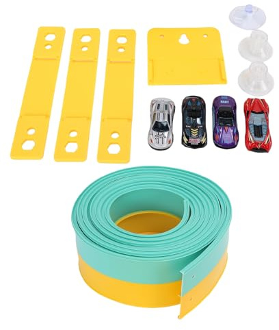 Naroote Pista de Carreras Flexible para Autos, Juguete Personalizable Impulsado por Gravedad con 4 Autos para Niños de 3 a 10 Años, Pista de Carreras de Plástico Portátil para Juegos en (Amarillo