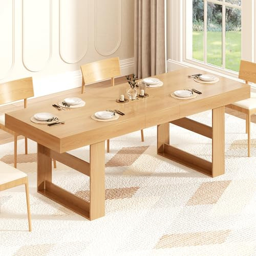 70.9 - 86.6 Extendable Dining Table for 8-10 Person, Modern Expandable Table with U-Shaped Wooden Legs, Dining Table for Dining Room, Kitchen, Living Room, Natural Oak