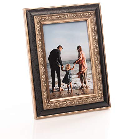 Cadre Photo en Bois Style Baroque pour Photos 10x15 cm - Cadre Noir en Verre pour De Beaux Souvenirs | Cadre Photo Autoportant pour Affichage Mural & de Table, Format Vertical & Horizontal