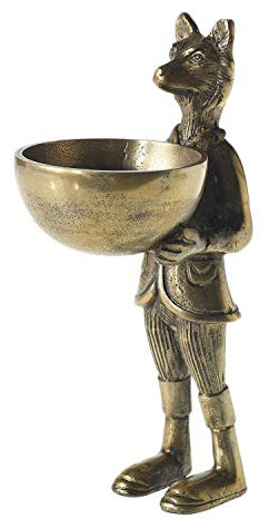 Accent Decor Eric and Eloise Collection 12-inch Brass Figurine with Bowl, Fox