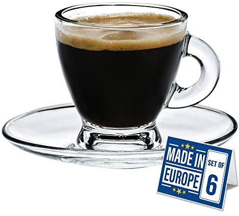 CRYSTALIA Tasses à Expresso en Verre, 12 Pièces sans Plomb Tasse a Cafe Expresso, Tasse à Café Turques, Verres à Cafe, Tasses à Café Grecques avec Soucoupe, Verres à Macchiato, Tasse a Café Espresso