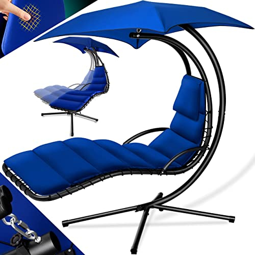 KESSER® Schwebeliege mit Sonnenschirm, Hängeliege, Sonnenliege H200, L194, B100 cm, Relaxliege, Schaukelliege Hängematte, bis 120 kg belastbar, Auflagen - Nackenkissen, Inkl. Tasche