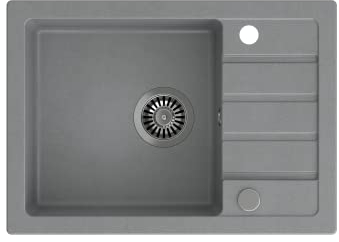 VBChome Spülbecken 62 x 44 cm Grau Spüle Einzelbecken Küche Einbauspüle Verbundspüle Küchenspüle gesprenkelt flächenbündig Siphon Waschbecken