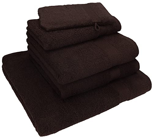 Betz 5 pezzi set di asciugamani NICE Pack 100% cotone 1 asciugamano per la doccia 2 asciugamani per le mani 1 asciugamano per gli ospiti 1 guanto da bagno (marrone scuro)