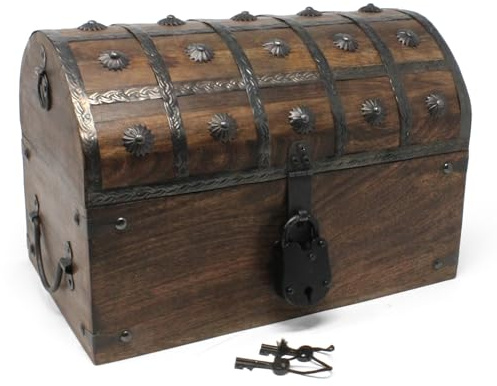 Nautical Cove Wooden Pirate Treasure Chest with Lock & Skeleton Key Large
