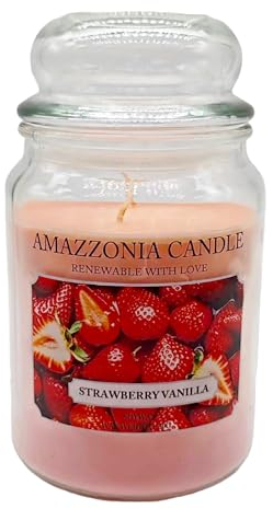 Amazzonia Candle Strawberry Vanilla 530 g, natürliche Duftkerze, Sojawachs, Duftkerze für die Umwelt, dekorative weiße Kerze, Jara aus Glas