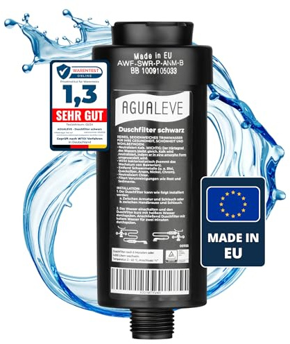 AGUALEVE® Duschfilter - Wasserfilter Dusche | in schwarz | gegen Kalk, Schwermetalle, Chlor, Schmutz, wirkt bakteriostatisch | schönere Haut & Haare | Markenqualität Made in EU