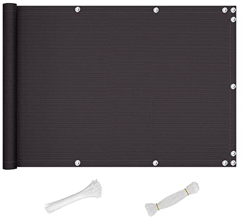 QINGLV Balkong skydda integritetsskärmar 100 x 1 000 cm balkongskydd vattentätt UV-skydd trädgårdsskärm inkluderar buntband och rep – mörkgrå