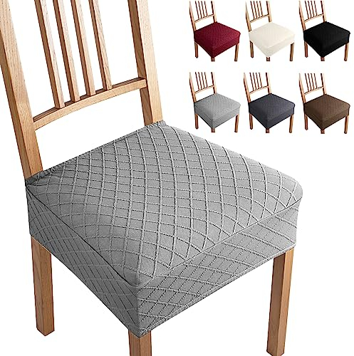 Fundas para Sillas Pack 6 Fundas Elásticas Jacquard Fundas de Asiento Universal Fundas Sillas de Comedor Extraíbles y Lavables Cubiertas de la Sillas para Hogar,Hotel,Fiesta (Gris-Plateado,6 Piezas-B)