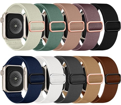 chinbersky 10 stycken nylonarmband kompatibla med Apple Watch 38 mm, 40 mm, 41 mm, 42 mm, 44 mm, 45 mm, 49 mm, nylon, elastiskt armband, för Apple Watch SE/iWatch Series 9 8 7 6 5 4 3 2 1