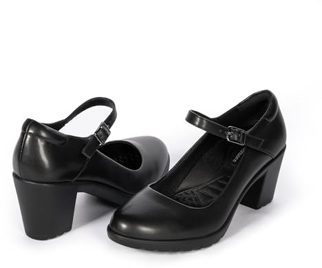Cusolemore Closed Toe Heels for Women with Arch Support, Black Mary Janes Chunky Heel Pumps for Women, Comfortable Block Heel Dress Shoes for Work Office Size 9.5