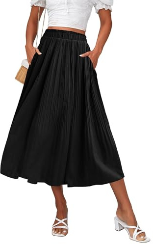 Hotouch Gonna Midi Donna Nera Lunga Plissettata Gonnas Estate Leggera Spiaggia-Gonna Chiffo A-Line L
