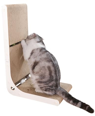 Heikoeco® Kratzbretter Katze mit Katzenminze Ball, L-förmige Katzenspielzeug, Langlebige Kratzpappe Wand 26x39x60cm