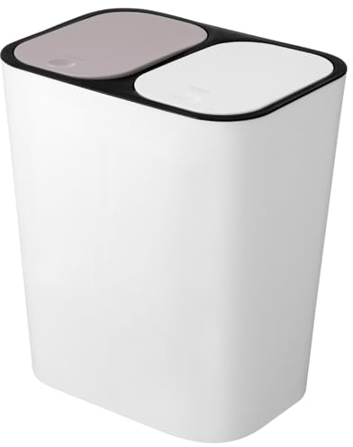 DEARMAMY Dual Trash Can, 2 Compartment Kitchen Garbage Can Plastic Dry and Wet Classified Recycling Bin Wastebasket Liter Bin Dustbin Rubbish Box Garbage Container for Home 15L