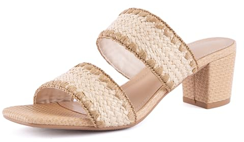 N.N.G Damen-Sandalen mit Absatz, geflochten, Block, Nude, Sommer, grob, quadratisch, Leder, gewebt, bequem, Riemchenkleid, Freizeit-Pumps, Beigefarbenes Stroh, 41 EU