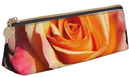 Stampa ibrida di rosa tea, Astuccio per matite Astuccio per penne triangolare Astuccio per matite in pelle portatile con custodia per cosmetici con cerniera