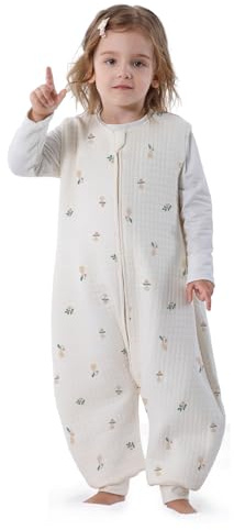 Saco de Dormir con Piernas para Bebé 1.5 TOG,cremallera de 2 vías, Saco de Dormir sin Mangas de Algodón súper suave para Niños Niñas Unisex (florero, M)