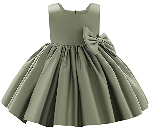 IDOPIP Bébé Fille Robe Satin sans Manches a - Chiffre Princesse Taille Papillon Mariage célébration Anniversaire fête Formelle Bal Vert 3-4y/110