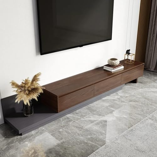 Homary Meuble TV Bois Extensible 200-360 cm Longueur avec 3 Tiroirs Silencieux, Meuble TV Noyer Moderne avec Rangement, Centralisé pour Salon Appartement Petit Espace, Installation à Gauche/Droite