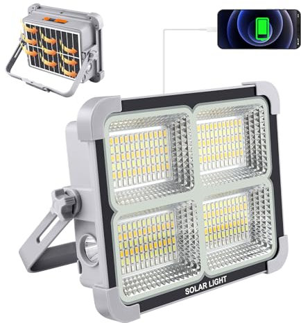 Foco LED Recargable 150W LED Foco de Trabajo Portátil con energía solar y Bateria USB Recargable Base Magnética 5 modos de iluminación - Ideal para Camping, Pesca, Emergencias, Garaje, Taller