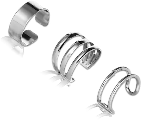 3 Stücke Ohr Manschette Ohrringe, Silber Ear Cuff Set, Nicht Piercing Ohrklemme, Ohne Ohrloch Wickelohrring Fakepircings, Hypoallergen Ohrring Schmuck Geschenke, für Damen Mädchen